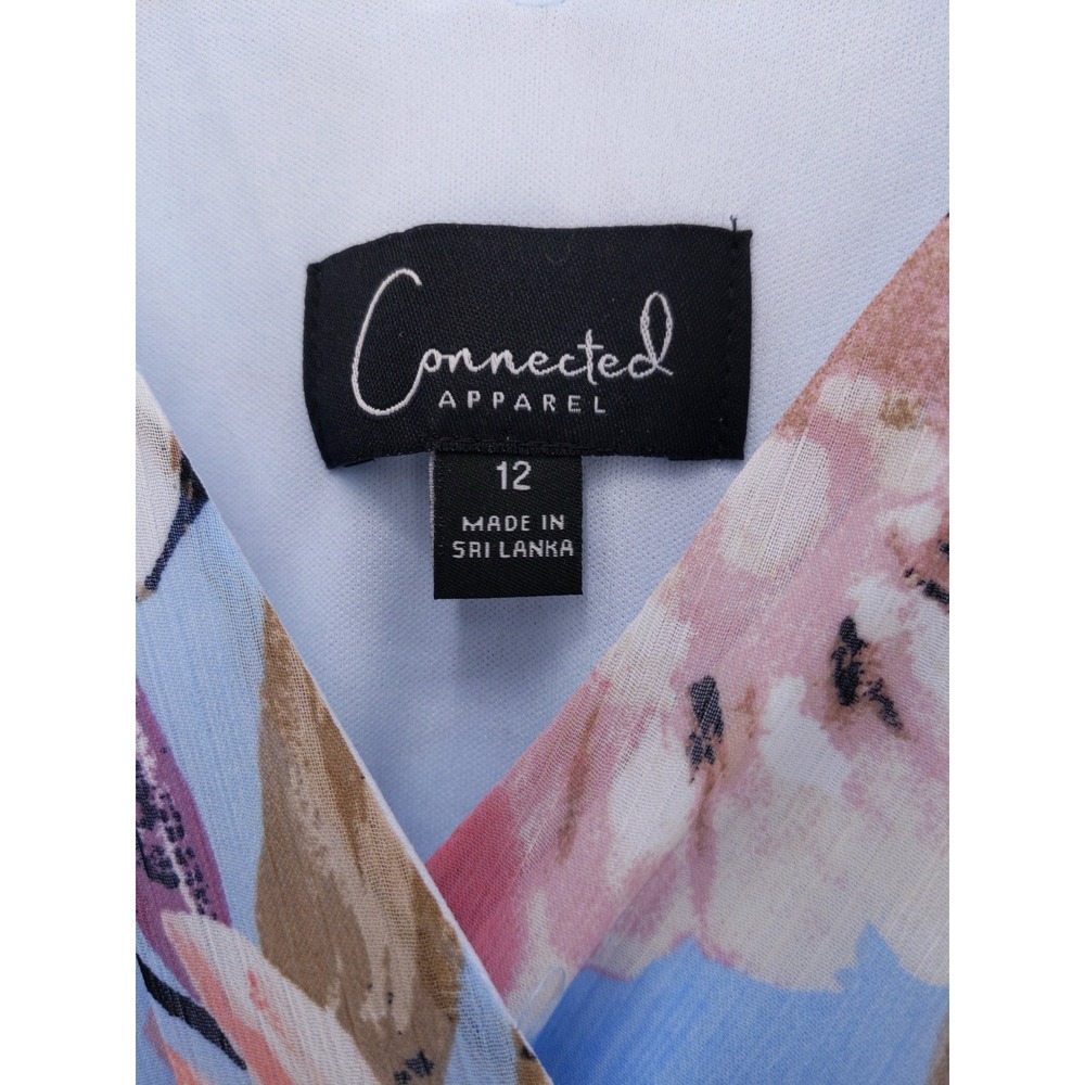 vtg Y2K Connected Apparel Floral Midi Dress Sz 12 Blue Pink Handkerchief Hem - Picture 7 of 9
